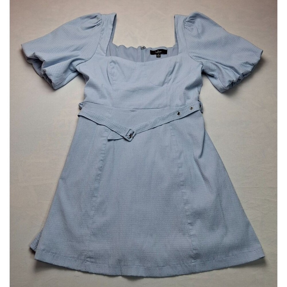 Lulus Women’s Blue Floral Cottagecore Puff Sleeve Mini Dress Square Neck Size M